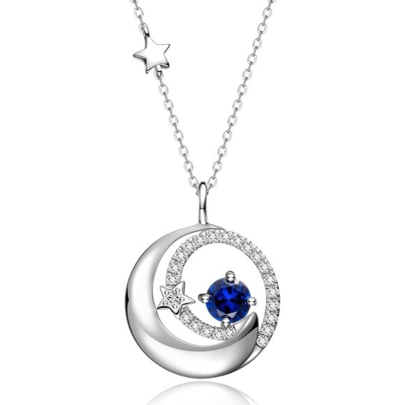 Women's Pendant Moon Star Silver Blue Sterling Adjustable Chain Fine Necklaces - Picture 1 of 6
